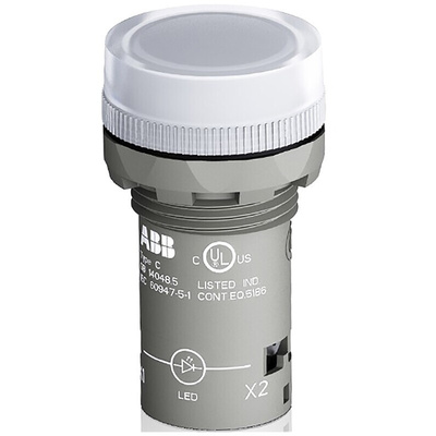 ABB, Panel Mount White LED Pilot Light, 22mm Cutout, Round, 24V ac/dc