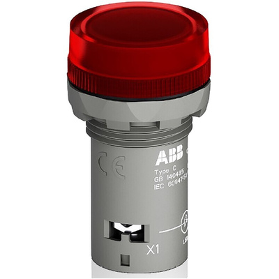 ABB, Panel Mount Red LED Pilot Light, 22mm Cutout, Round, 230V ac