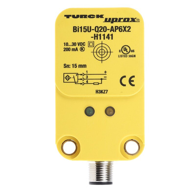 Turck Bi15U Series Inductive Block-Style Proximity Sensor, M12 x 1, 15 mm Detection, PNP Output, 10 → 30 V dc,