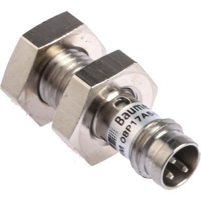 Baumer Inductive Barrel-Style Proximity Sensor, M8 x 1, 2 mm Detection, PNP Output, 6 → 36 V dc, IP67