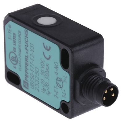 Pepperl + Fuchs Ultrasonic Block-Style Proximity Sensor, M8 x 1, 20 → 250 mm Detection, PNP Output, 20 →