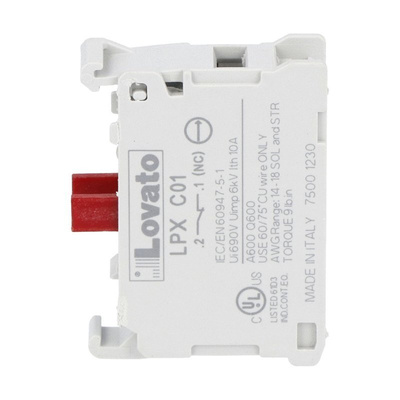 Lovato Platinum 22mm Series Contact Block, 690V, 1NC