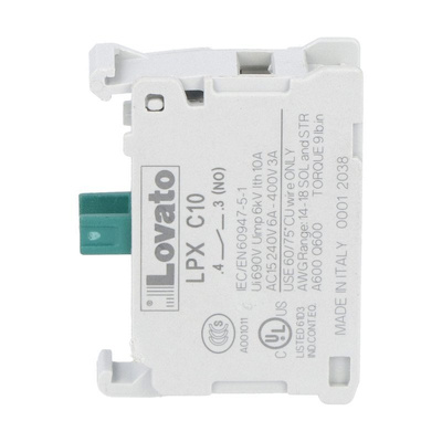 Lovato Platinum 22mm Series Contact Block, 690V, 1NO