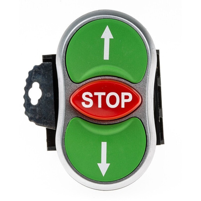 BACO Green/Red/Green Spring Return Push Button Head, 22mm Cutout, IP66
