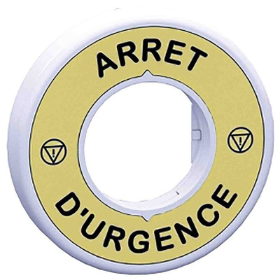 Schneider Electric Illuminated Marked Legend Ring for Use with Emergency Stop Mushroom Head Push-Button, Arrêt d'urgence