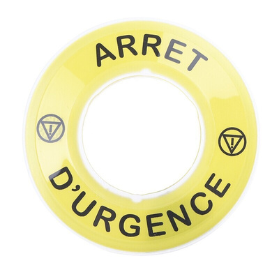 Schneider Electric 3D Marked Legend Plate for Use with Emergency Stop Mushroom Head Push Button, Arrêt d'urgence