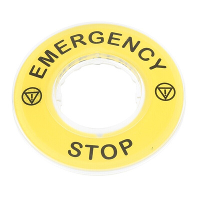 Schneider Electric 3D Marked Legend Plate for Use with Emergency Stop Mushroom Head Push Button, Emergency Stop