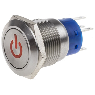 RS PRO Illuminated Push Button Switch, Latching, Panel Mount, 19mm Cutout, SPDT, Red LED, 250V ac, IP67