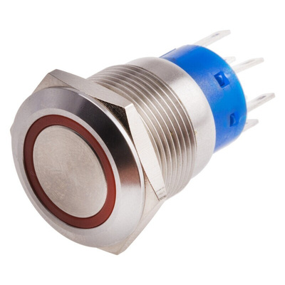 RS PRO Illuminated Push Button Switch, Latching, Panel Mount, 19.2mm Cutout, DPDT, Red LED, 250V ac, IP67