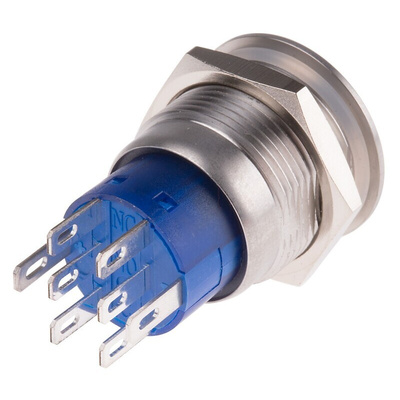 RS PRO Illuminated Push Button Switch, Latching, Panel Mount, 19mm Cutout, DPDT, Blue LED, 250V ac, IP67
