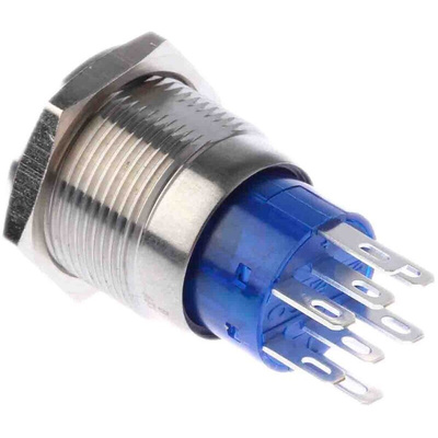 RS PRO Illuminated Push Button Switch, Latching, Panel Mount, 19mm Cutout, DPDT, Green LED, 250V ac, IP67