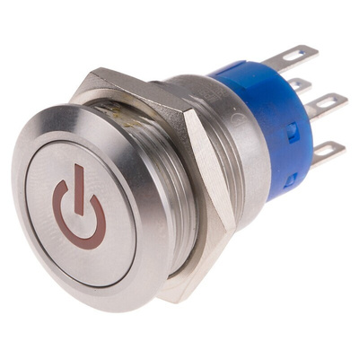 RS PRO Illuminated Push Button Switch, Momentary, Panel Mount, 19mm Cutout, DPDT, Red LED, 250V ac, IP67