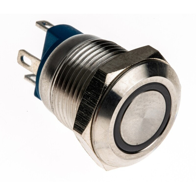 RS PRO Illuminated Push Button Switch, Momentary, Panel Mount, 12mm Cutout, SPST, Blue LED, 12V ac/dc, IP65, IP67