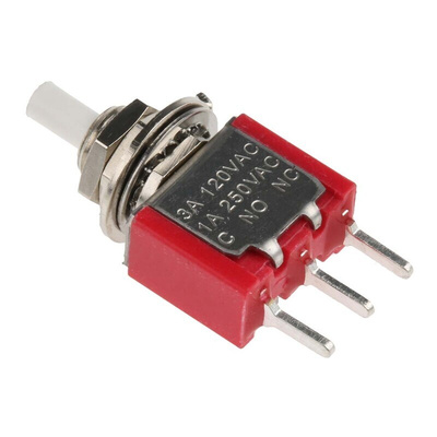 RS PRO Push Button Switch, Momentary, PCB, 6.35mm Cutout, SPDT, 32/50/125V ac