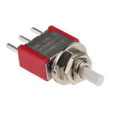 RS PRO Push Button Switch, Momentary, PCB, 6.35mm Cutout, SPDT, 32/50/125V ac