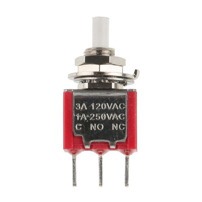 RS PRO Push Button Switch, Momentary, PCB, 6.35mm Cutout, SPDT, 32/50/125V ac