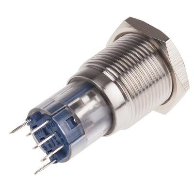 RS PRO Illuminated Push Button Switch, Latching, Panel Mount, 16mm Cutout, SPDT, Blue LED, 250V ac, IP65, IP67