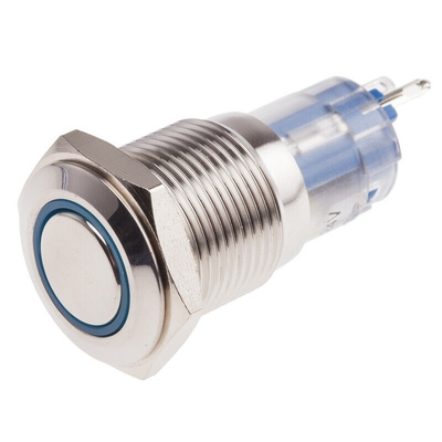 RS PRO Illuminated Push Button Switch, Latching, Panel Mount, 16mm Cutout, SPDT, Blue LED, 250V ac, IP65, IP67