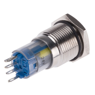 RS PRO Illuminated Push Button Switch, Latching, Panel Mount, 16mm Cutout, SPDT, Yellow LED, 250V ac, IP65, IP67