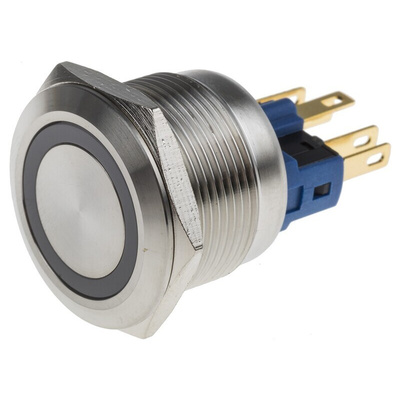 RS PRO Illuminated Push Button Switch, Momentary, Panel Mount, 22mm Cutout, SPDT, Blue LED, 250V ac, IP65, IP67
