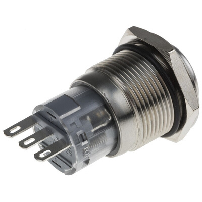 RS PRO Push Button Switch, Momentary, Panel Mount, 19mm Cutout, SPDT, 250V ac, IP65, IP67