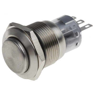 RS PRO Push Button Switch, Momentary, Panel Mount, 19mm Cutout, SPDT, 250V ac, IP65, IP67