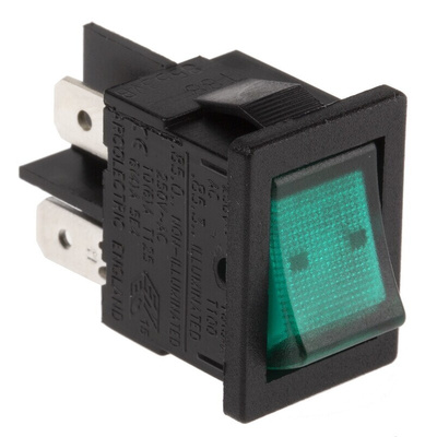 Arcolectric (Bulgin) Ltd Illuminated DPST, On-Off Rocker Switch Panel Mount