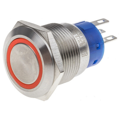 RS PRO Illuminated Push Button Switch, Latching, Panel Mount, 19.2mm Cutout, SPDT, Red LED, 250V ac, IP67