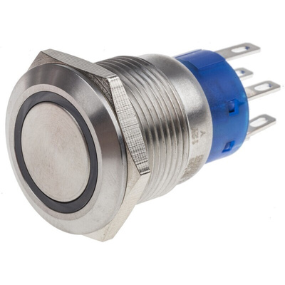 RS PRO Illuminated Push Button Switch, Momentary, Panel Mount, 19.2mm Cutout, DPDT, White LED, 250V ac, IP67