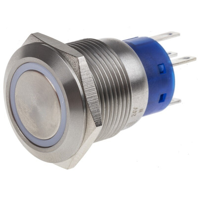 RS PRO Illuminated Push Button Switch, Momentary, Panel Mount, 19.2mm Cutout, SPDT, White LED, 24V, IP67