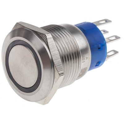 RS PRO Illuminated Push Button Switch, Latching, Panel Mount, 19.2mm Cutout, SPDT, Blue LED, 250V ac, IP67