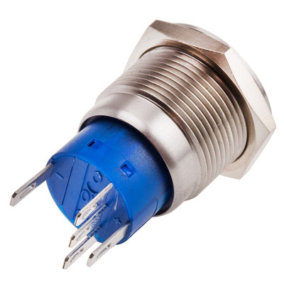 RS PRO Illuminated Push Button Switch, Momentary, Panel Mount, 19.2mm Cutout, SPDT, Blue LED, 250V ac, IP67