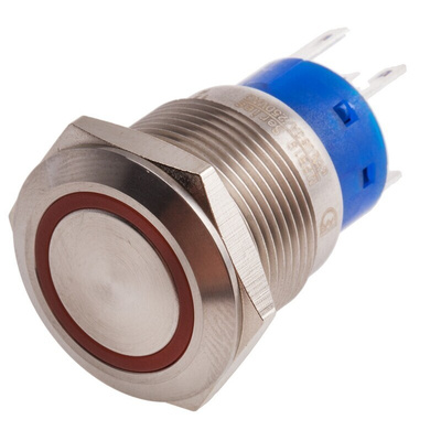 RS PRO Illuminated Push Button Switch, Momentary, Panel Mount, 19.2mm Cutout, SPDT, Red LED, 250V ac, IP67