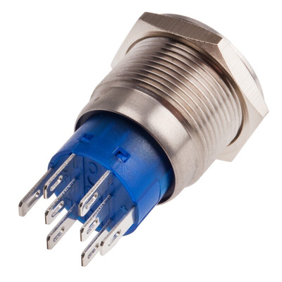 RS PRO Illuminated Push Button Switch, Momentary, Panel Mount, 19.2mm Cutout, DPDT, Blue LED, 250V ac, IP67