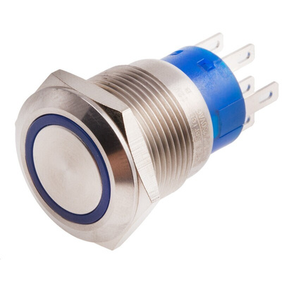RS PRO Illuminated Push Button Switch, Momentary, Panel Mount, 19.2mm Cutout, DPDT, Blue LED, 250V ac, IP67