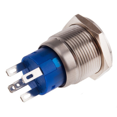 RS PRO Illuminated Push Button Switch, Momentary, Panel Mount, 19.2mm Cutout, SPDT, Blue LED, 250V ac, IP67