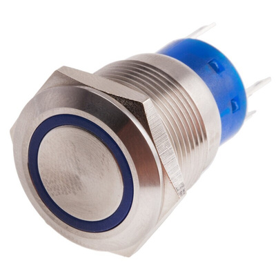 RS PRO Illuminated Push Button Switch, Momentary, Panel Mount, 19.2mm Cutout, SPDT, Blue LED, 250V ac, IP67