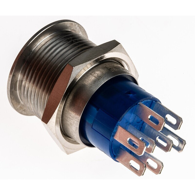RS PRO Illuminated Push Button Switch, Latching, Panel Mount, 19.2mm Cutout, DPDT, White LED, 250V ac, IP67