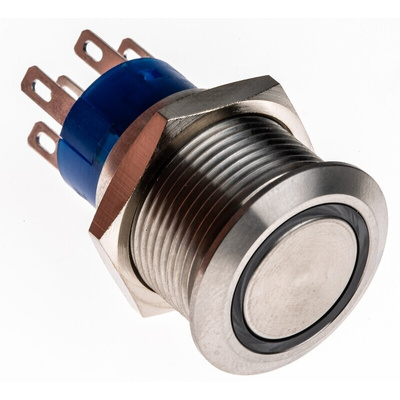 RS PRO Illuminated Push Button Switch, Latching, Panel Mount, 19.2mm Cutout, DPDT, White LED, 250V ac, IP67