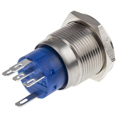 RS PRO Illuminated Push Button Switch, Latching, Panel Mount, 19mm Cutout, SPDT, Blue LED, 250V ac, IP67