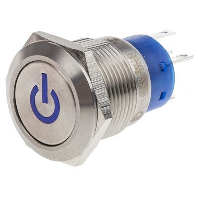 RS PRO Illuminated Push Button Switch, Latching, Panel Mount, 19mm Cutout, SPDT, Blue LED, 250V ac, IP67