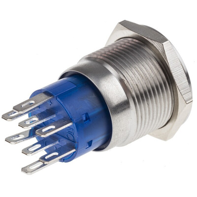 RS PRO Illuminated Push Button Switch, Latching, Panel Mount, 19mm Cutout, DPDT, Red LED, 250V ac, IP67