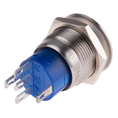 RS PRO Illuminated Push Button Switch, Latching, Panel Mount, 19mm Cutout, SPDT, White LED, 250V ac, IP67