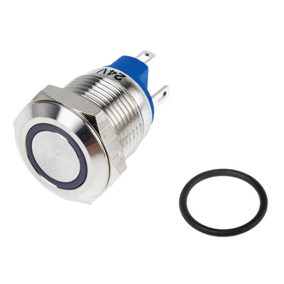 RS PRO Illuminated Push Button Switch, Momentary, Panel Mount, 12mm Cutout, SPST, Yellow LED, 24V ac/dc, IP65, IP67