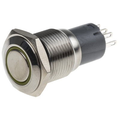 RS PRO Illuminated Push Button Switch, Latching, Panel Mount, 16mm Cutout, SPDT, Yellow LED, 250V ac, IP65, IP67