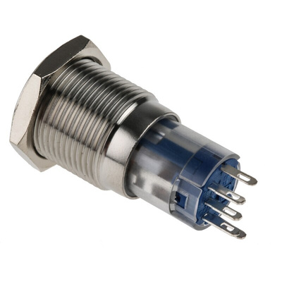RS PRO Illuminated Push Button Switch, Momentary, Panel Mount, 16mm Cutout, SPDT, Blue LED, 250V ac, IP65, IP67
