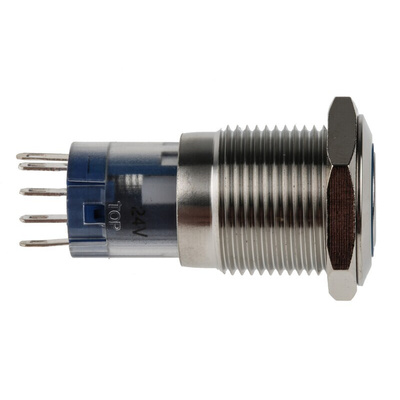 RS PRO Illuminated Push Button Switch, Momentary, Panel Mount, 16mm Cutout, SPDT, Blue LED, 250V ac, IP65, IP67