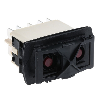 APEM Illuminated DPDT, (On)-Off-(On) Rocker Switch Panel Mount