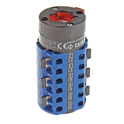 Kraus & Naimer, 6P 3 Position 60° Double Throw Cam Switch, 20A
