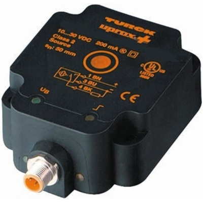 Turck Inductive Block-Style Proximity Sensor, 50 mm Detection, PNP Output, 10 → 30 V dc, IP68